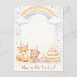 Verjaardagskaart met schattige bosdieren en regenb briefkaart