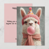 Verjaardagskaart met schattige lama (Voorkant / Achterkant)