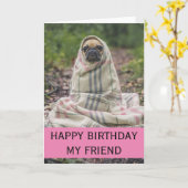 Verjaardagskaart met schattige pug voor vriend kaart (Gele Bloem)
