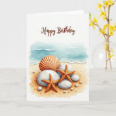 Verjaardagskaart met schelp aan zee kaart (Gele Bloem)