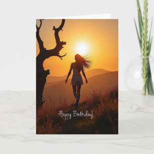 Verjaardagskaart met Silhouet bij Zonsondergang Kaart