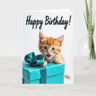 Verjaardagskaart met speelgoed kitten cadeau doos kaart