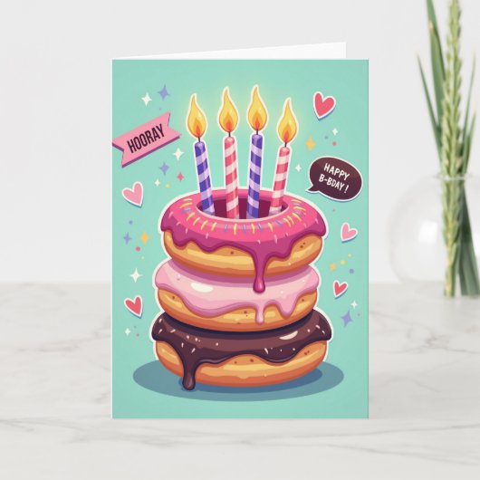 Verjaardagskaart met speelse cake kaart (Voorkant)