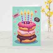 Verjaardagskaart met speelse cake kaart (Gele Bloem)
