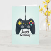 Verjaardagskaart met speelse gamecontroller kaart (Gele Bloem)