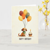 Verjaardagskaart met speelse hond kaart (Gele Bloem)