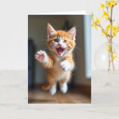 Verjaardagskaart met speelse kat kaart (Gele Bloem)