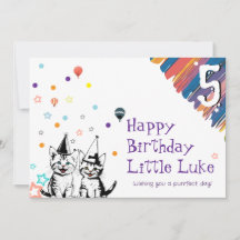 Verjaardagskaart met speelse katten voor kinderen