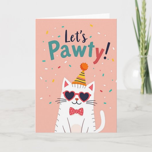 Verjaardagskaart met speelse kitty kaart (Voorkant)