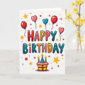 Verjaardagskaart met speelse letters kaart (Gele Bloem)