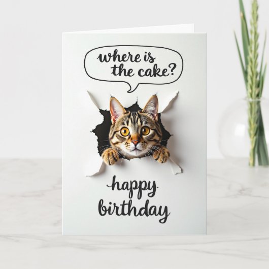 Verjaardagskaart met speelse tabby kat kaart (Voorkant)