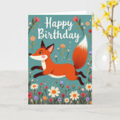 Verjaardagskaart met speelse vos kaart (Gele Bloem)