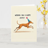 Verjaardagskaart met springende hond kaart (Gele Bloem)