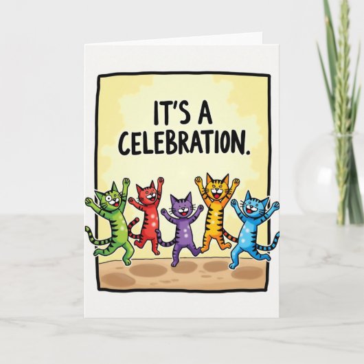 Verjaardagskaart met springende katten kaart (Voorkant)