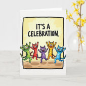 Verjaardagskaart met springende katten kaart (Gele Bloem)