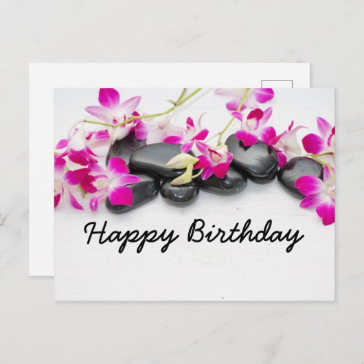 Verjaardagskaart met stenen massage en paarse orch briefkaart (Voorkant / Achterkant)