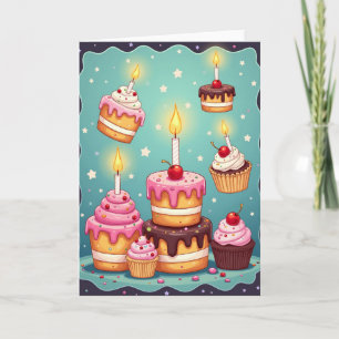 Verjaardagskaart met Sterren Cake Kaart