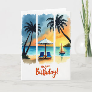Verjaardagskaart met strand bij zonsondergang kaart