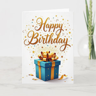 Verjaardagskaart met turquoise cadeauverpakking kaart