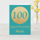 Verjaardagskaart met turquoise en gouden glitters  kaart (Gele Bloem)