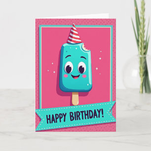 Verjaardagskaart met turquoise ijsje kaart