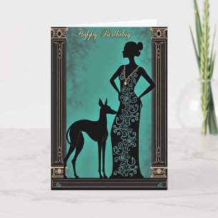 Verjaardagskaart met turquoise silhouet kaart