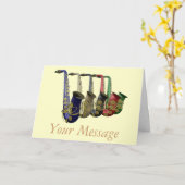 Verjaardagskaart met vijf kleurrijke saxofoons kaart (Gele Bloem)