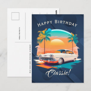 Verjaardagskaart met vintage auto briefkaart