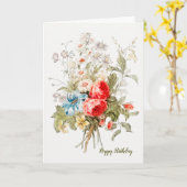 Verjaardagskaart met vintage boeket (optionele fot kaart (Gele Bloem)