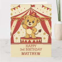 Verjaardagskaart met vintage circus leeuwenwelp