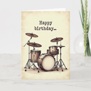 Verjaardagskaart met vintage drumstel kaart