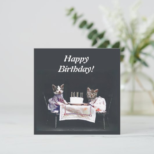 Verjaardagskaart met vintage katjes kaart (Staand voorkant)