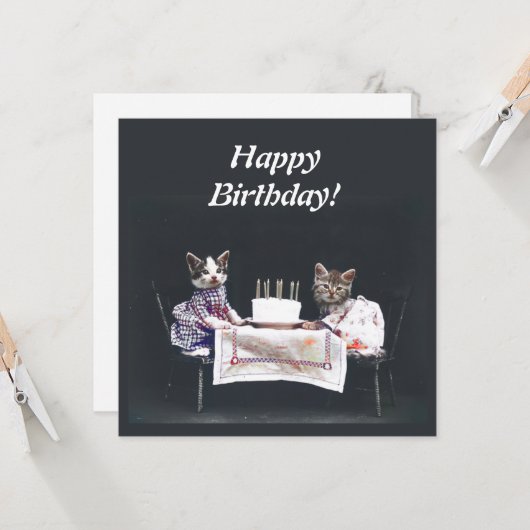 Verjaardagskaart met vintage katjes kaart (Voorkant / Achterkant in situ)