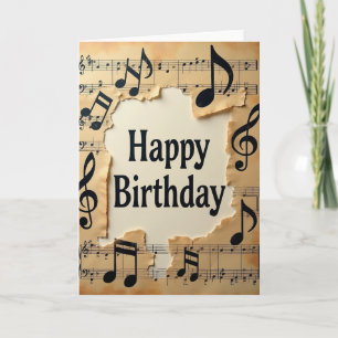 Verjaardagskaart met vintage muziek kaart