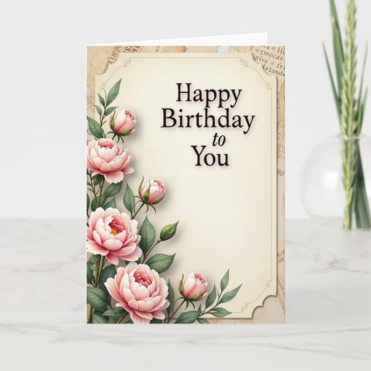 Verjaardagskaart met vintage script kaart (Voorkant)