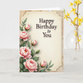 Verjaardagskaart met vintage script kaart (Gele Bloem)