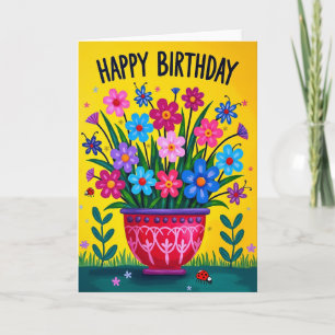 Verjaardagskaart met Volkskunst Bloemen Kaart