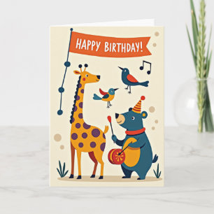 Verjaardagskaart met vrolijk dierenfeestje kaart