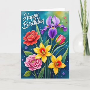 Verjaardagskaart met vrolijke bloesems kaart