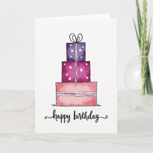 Verjaardagskaart met vrolijke cadeaustapel kaart