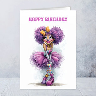 Verjaardagskaart met vrolijke dame clown kaart