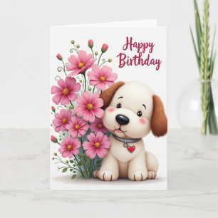 Verjaardagskaart met vrolijke pluche puppy kaart
