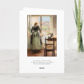 Verjaardagskaart met vrouw en naaimachine. feestdagen kaart (Achterkant)