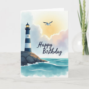 Verjaardagskaart met vuurtoren aan de kust kaart