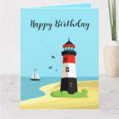 Verjaardagskaart met vuurtoren scène ontwerp kaart (Voorkant)