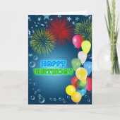 Verjaardagskaart met vuurwerk en ballonnen kaart (Voorkant)