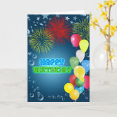 Verjaardagskaart met vuurwerk en ballonnen kaart (Gele Bloem)