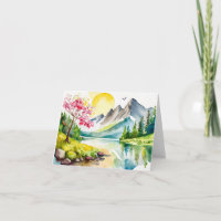 Verjaardagskaart met watercolor berg landschap