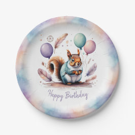 Verjaardagskaart met waterverf baby eekhoorn ballo papieren bordje