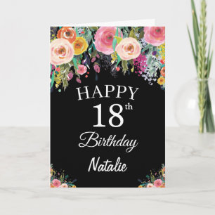 Verjaardagskaart met waterverf bloemen zwart kaart
